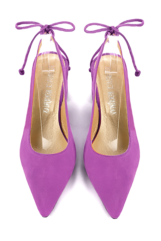 Mauve purple women's slingback shoes. Pointed toe. Medium flare heels. Top view - Florence KOOIJMAN